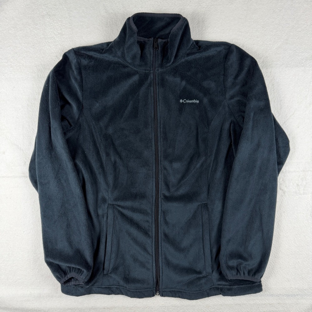 Columbia Fleece Jacket Womens XL Full Zip Mock Neck Navy Blue High Pile Plush